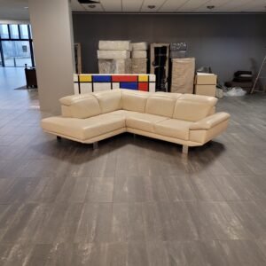 ✅️️ Creme lederen hoekbank 255x215 | Refurbished + Bezorgen