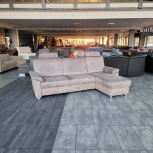 OUTLET taupe suede hoekbank 250x160 | BEZORGEN