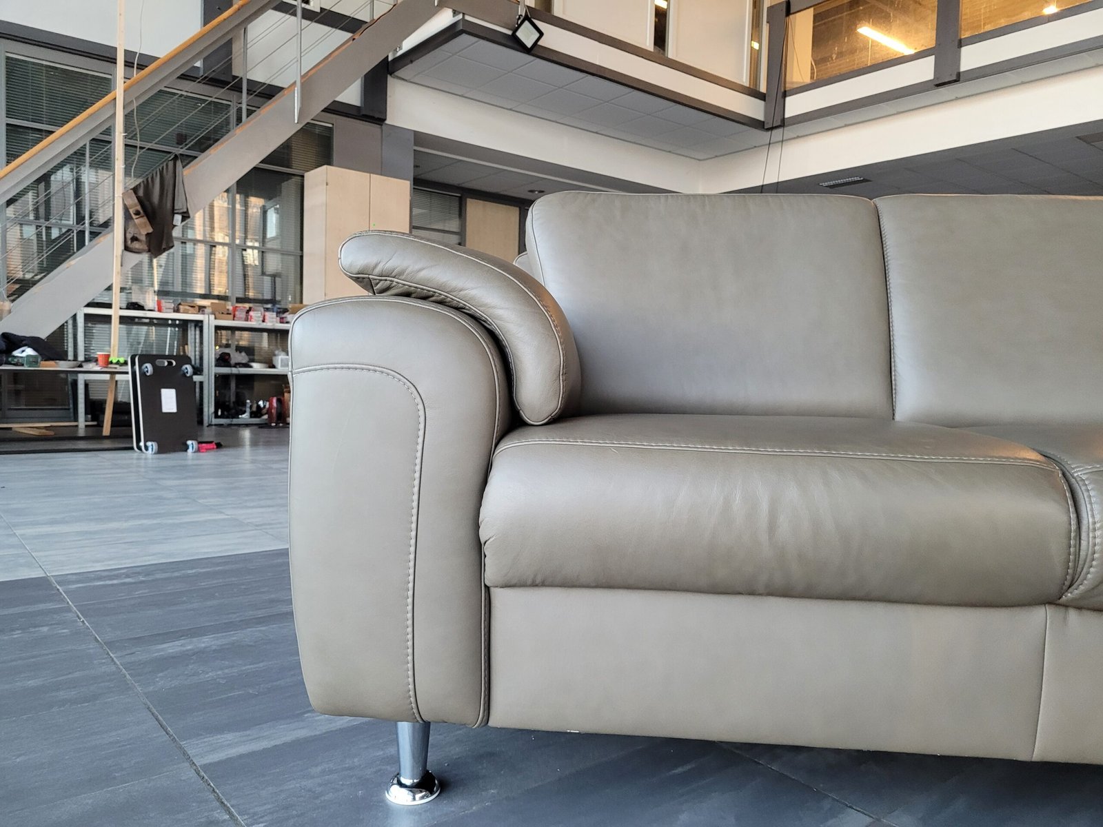 GEREINIGD 100% leder pistache hoekbank 280x240 BEZORG - Afbeelding 6