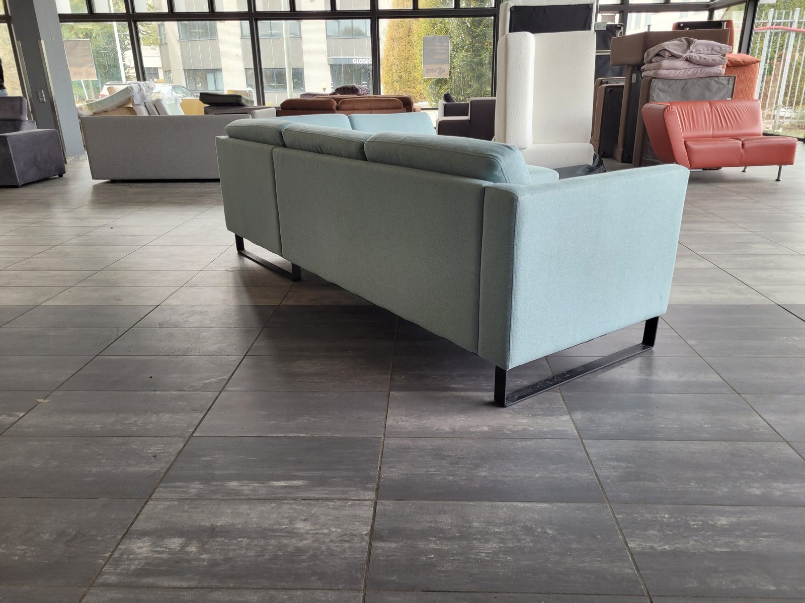 GEREINIGD lichtblauwe hoekbank 260x215 GRATIS LEVERING - Afbeelding 4