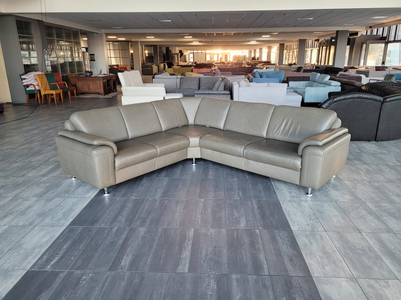 GEREINIGD 100% leder pistache hoekbank 280x240 BEZORG