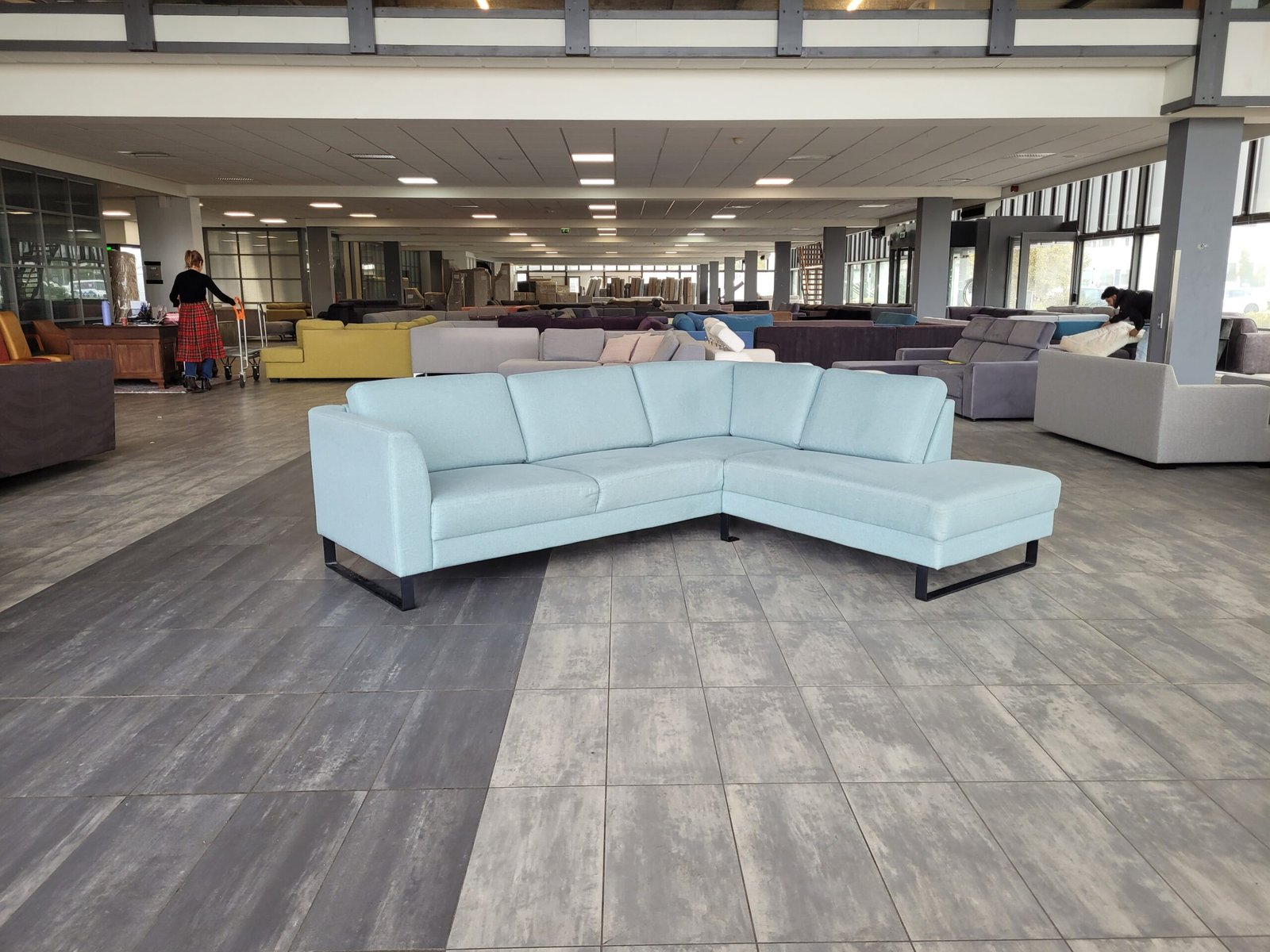 GEREINIGD lichtblauwe hoekbank 260x215 GRATIS LEVERING