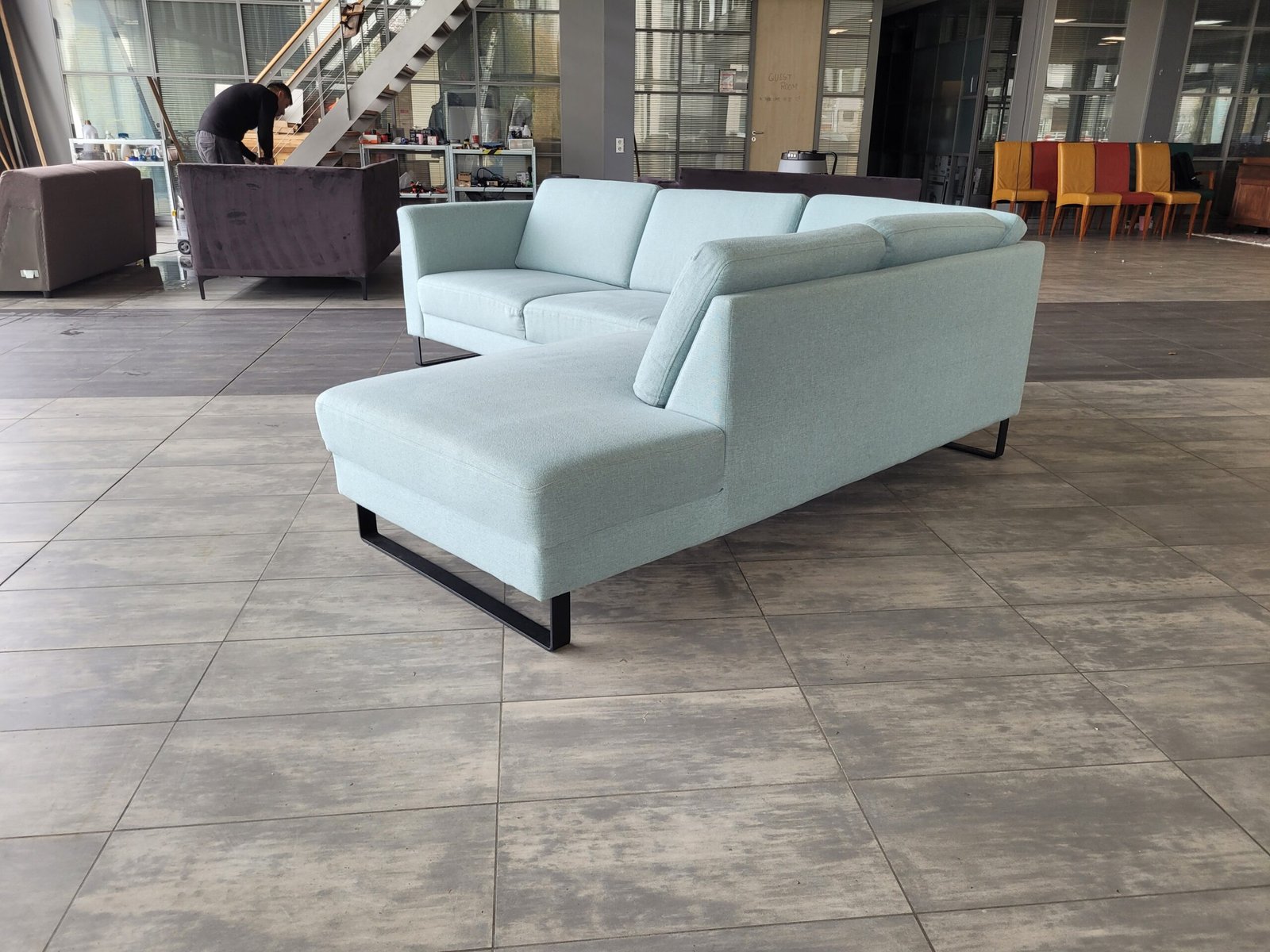 GEREINIGD lichtblauwe hoekbank 260x215 GRATIS LEVERING - Afbeelding 6