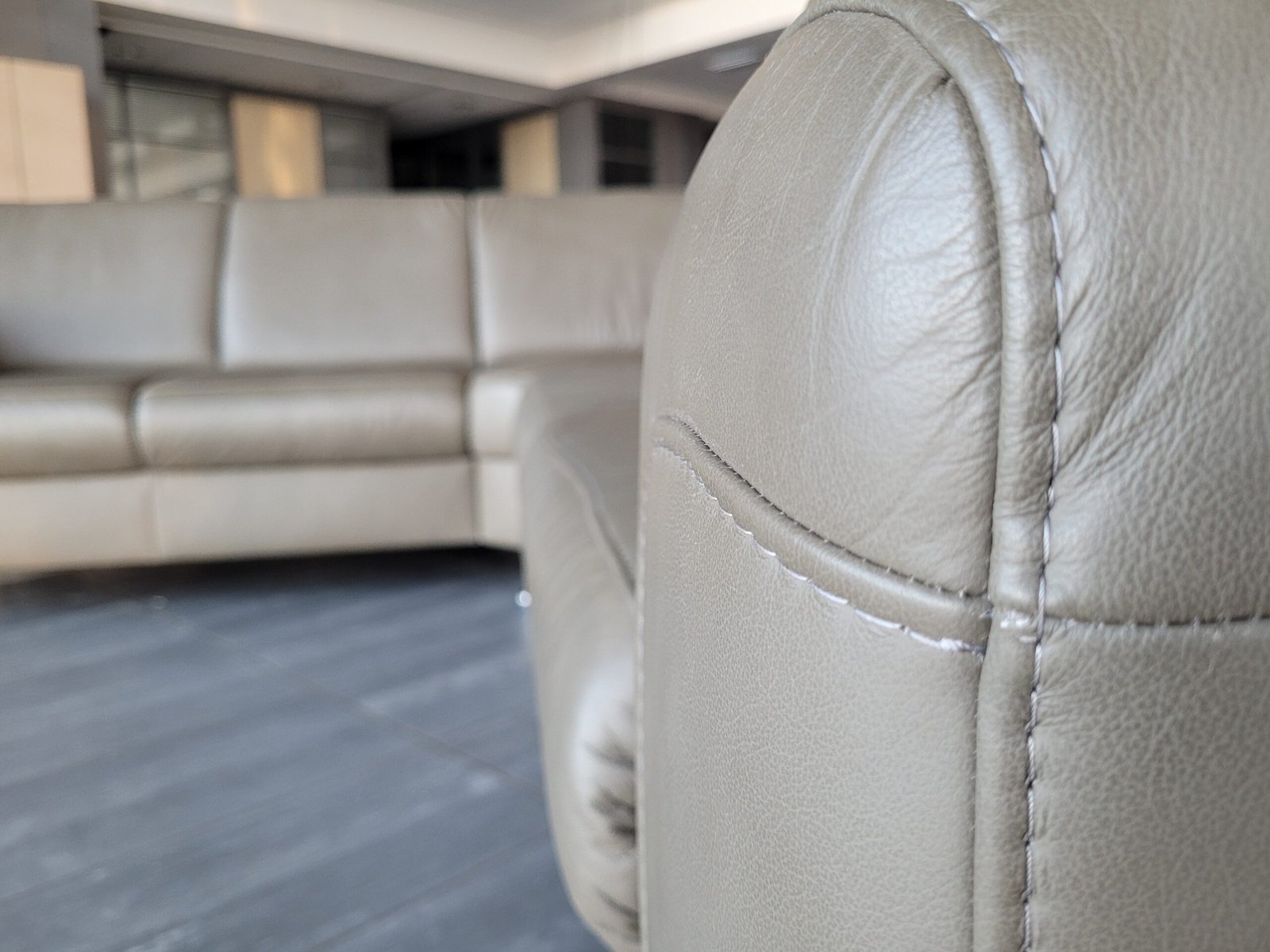 GEREINIGD 100% leder pistache hoekbank 280x240 BEZORG - Afbeelding 2