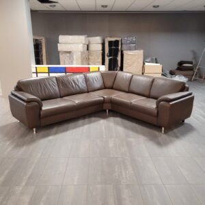 GEREINIGD donkerbruine lederen hoekbank 280x250 | BEZORGEN