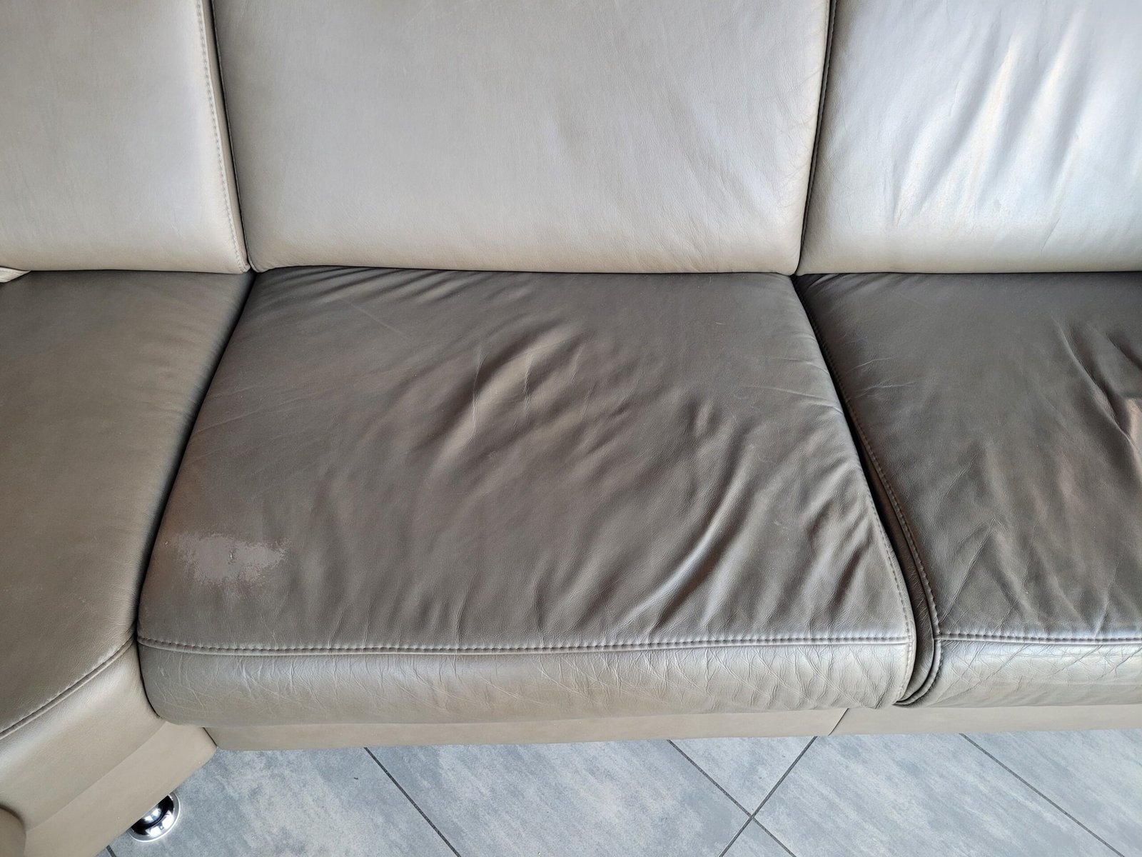 GEREINIGD 100% leder pistache hoekbank 280x240 BEZORG - Afbeelding 9