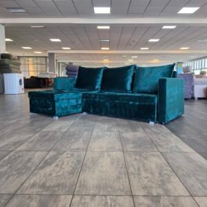 ✅️️️️️️️ GEREINIGD velvet smaragd hoekbank 225x150 Slaapbank