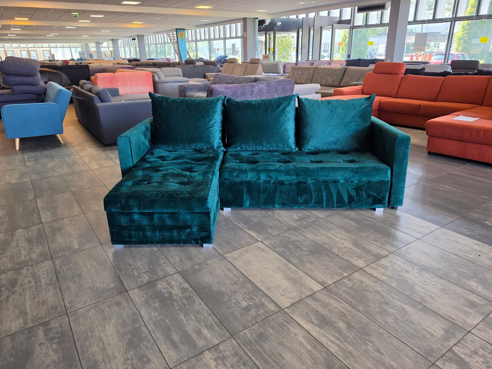 ✅️️️️️️️ GEREINIGD velvet smaragd hoekbank 225x150 Slaapbank - Afbeelding 4