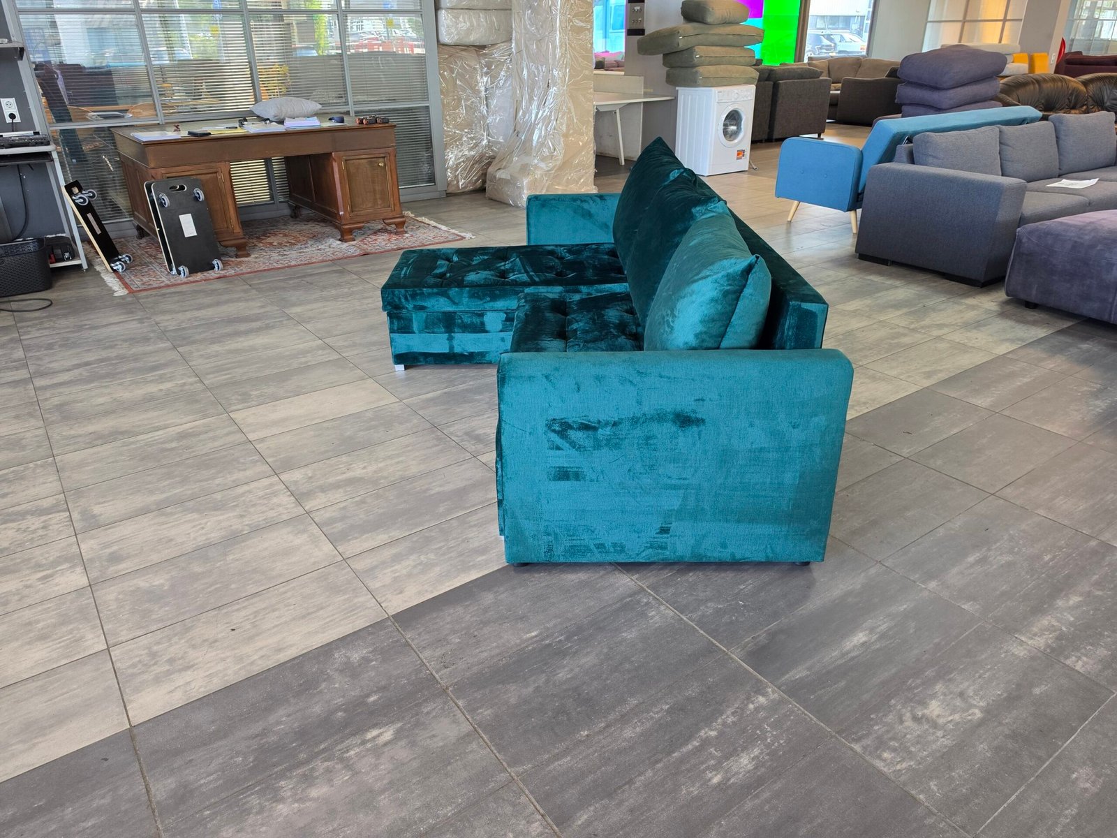 ✅️️️️️️️ GEREINIGD velvet smaragd hoekbank 225x150 Slaapbank - Afbeelding 5