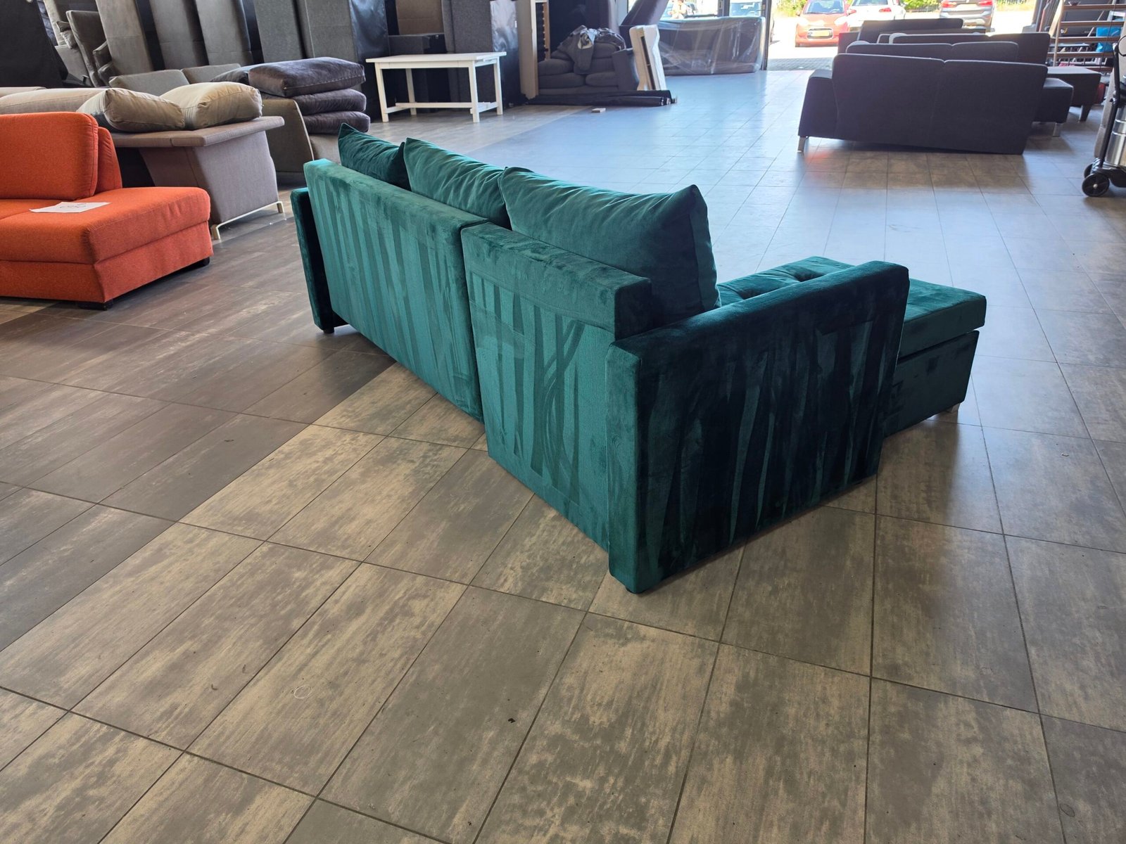 ✅️️️️️️️ GEREINIGD velvet smaragd hoekbank 225x150 Slaapbank - Afbeelding 7