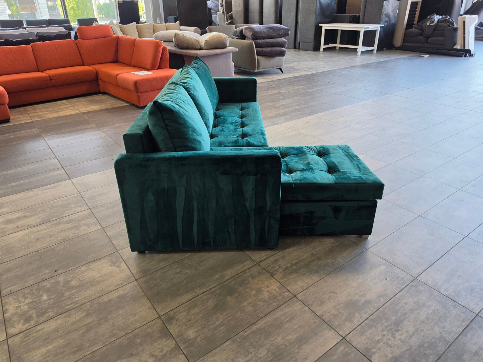 ✅️️️️️️️ GEREINIGD velvet smaragd hoekbank 225x150 Slaapbank - Afbeelding 8