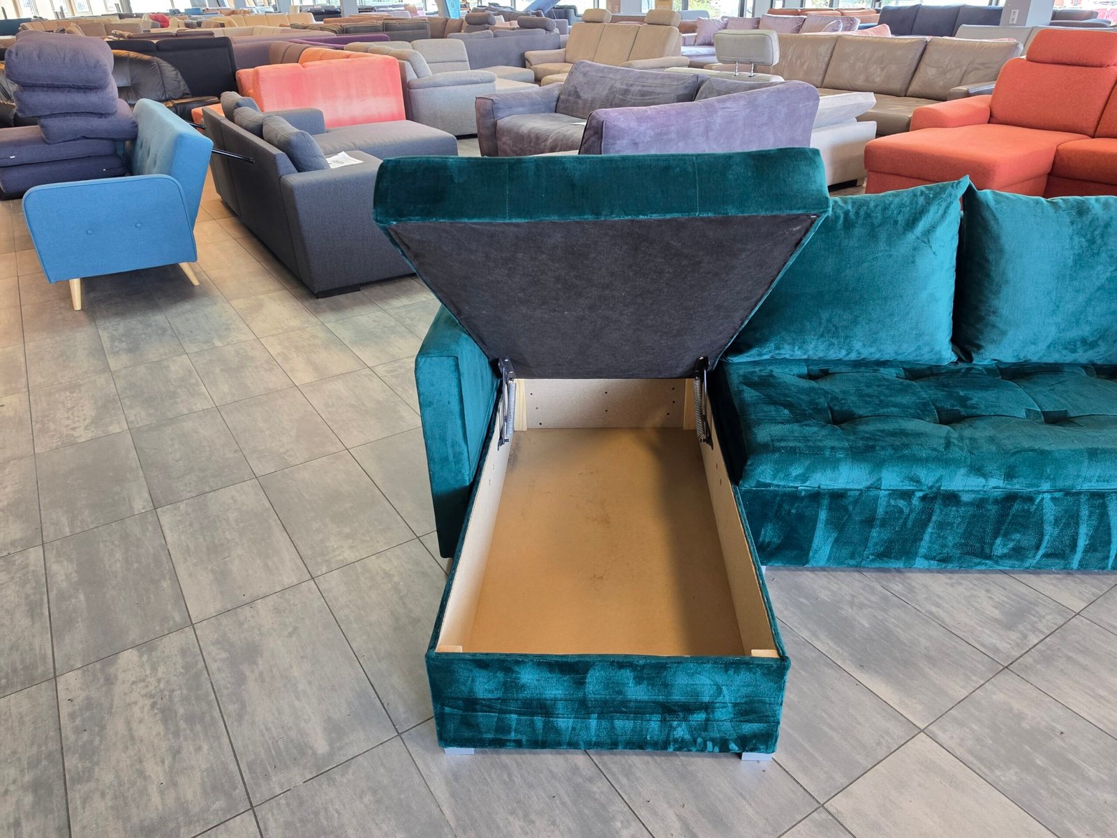 ✅️️️️️️️ GEREINIGD velvet smaragd hoekbank 225x150 Slaapbank - Afbeelding 9