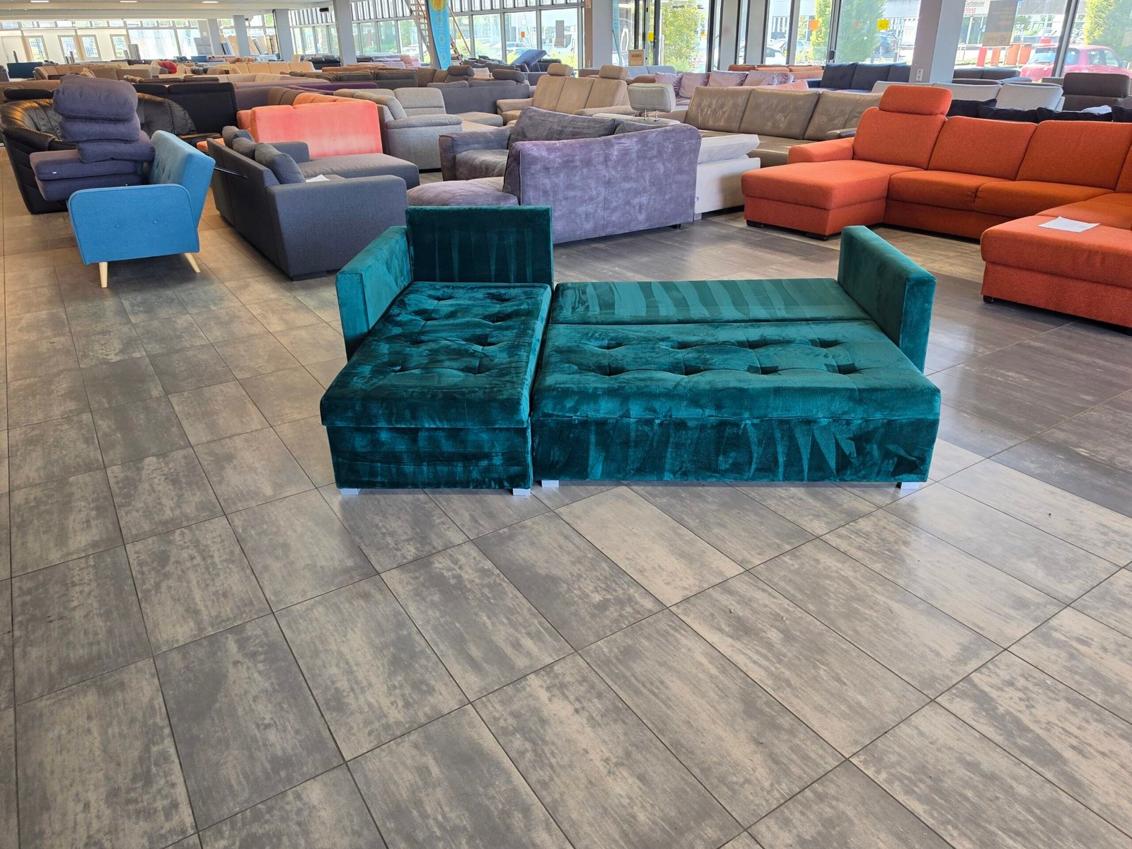 ✅️️️️️️️ GEREINIGD velvet smaragd hoekbank 225x150 Slaapbank - Afbeelding 10