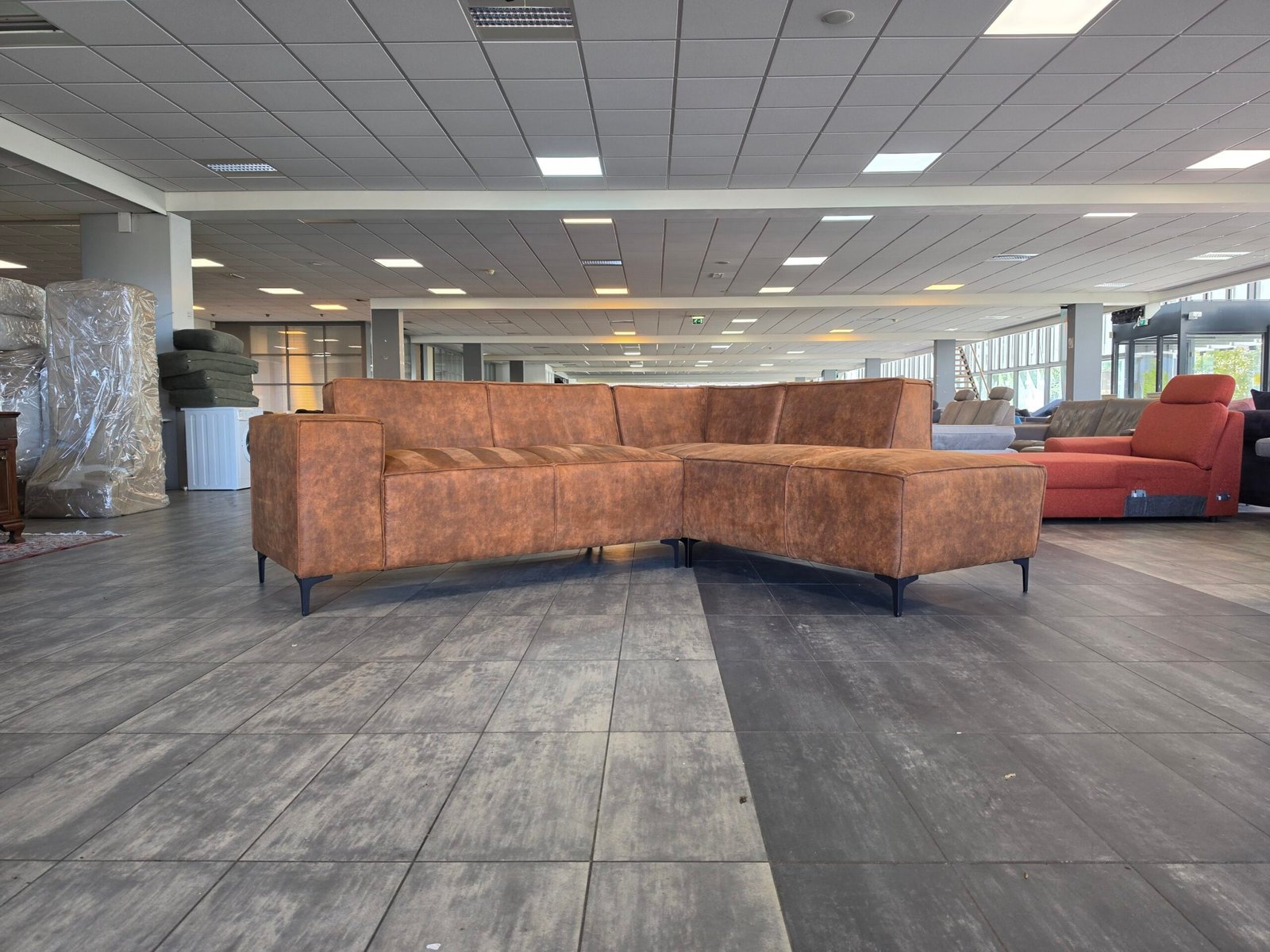 ✅️️️️️️️️ GEREINIGD cognac suede hoekbank 270x225 | BEZORGEN