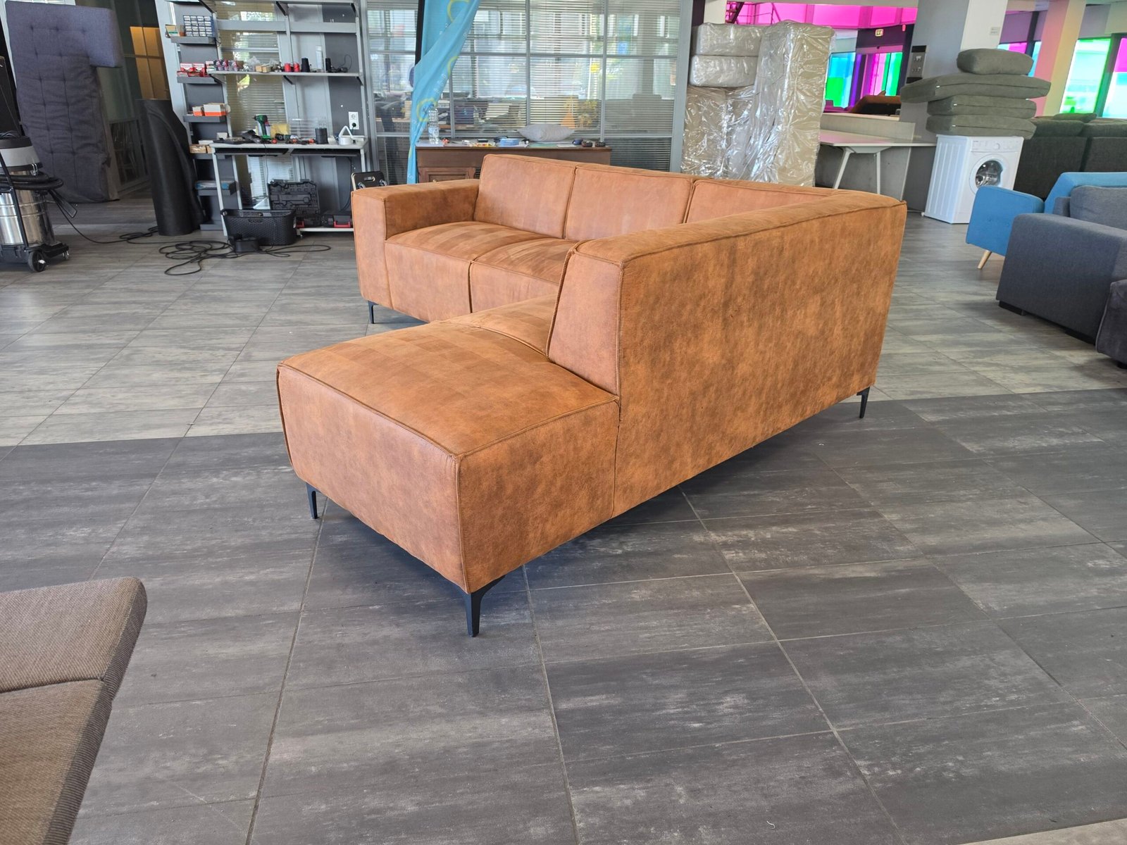 ✅️️️️️️️️ GEREINIGD cognac suede hoekbank 270x225 | BEZORGEN - Afbeelding 5