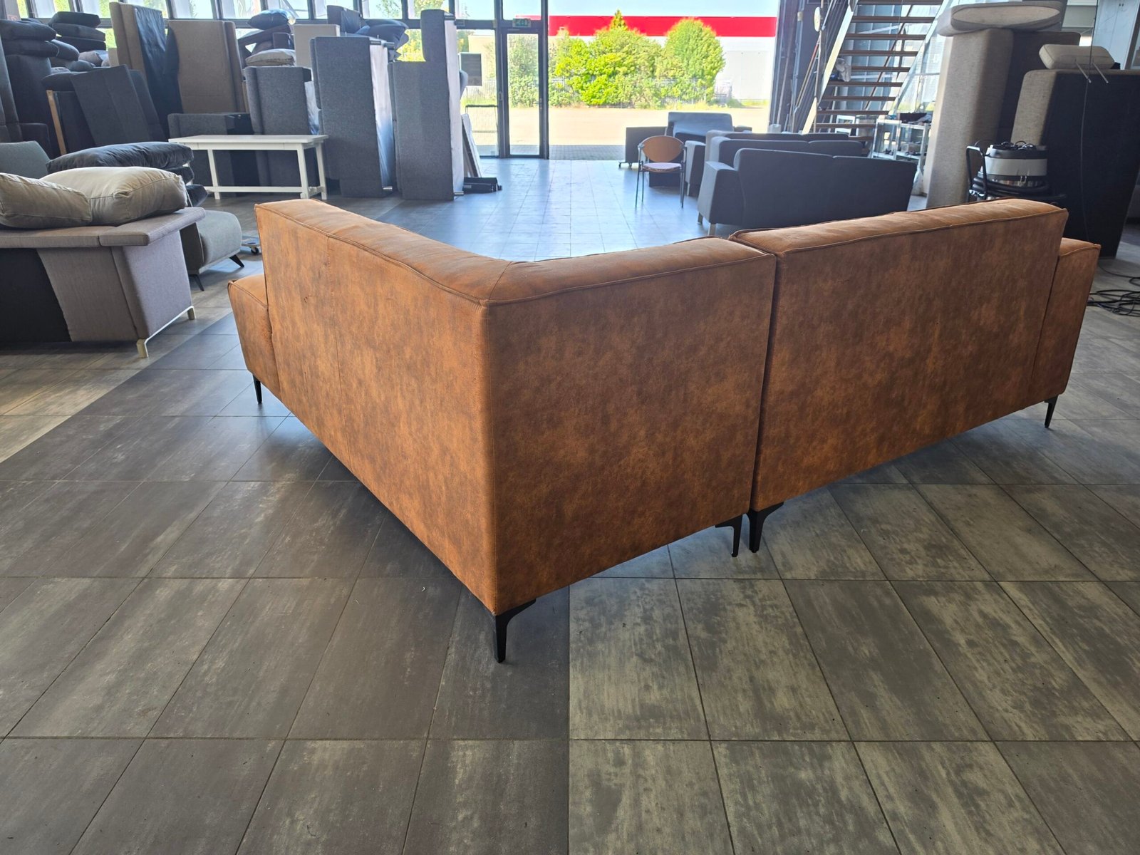 ✅️️️️️️️️ GEREINIGD cognac suede hoekbank 270x225 | BEZORGEN - Afbeelding 6