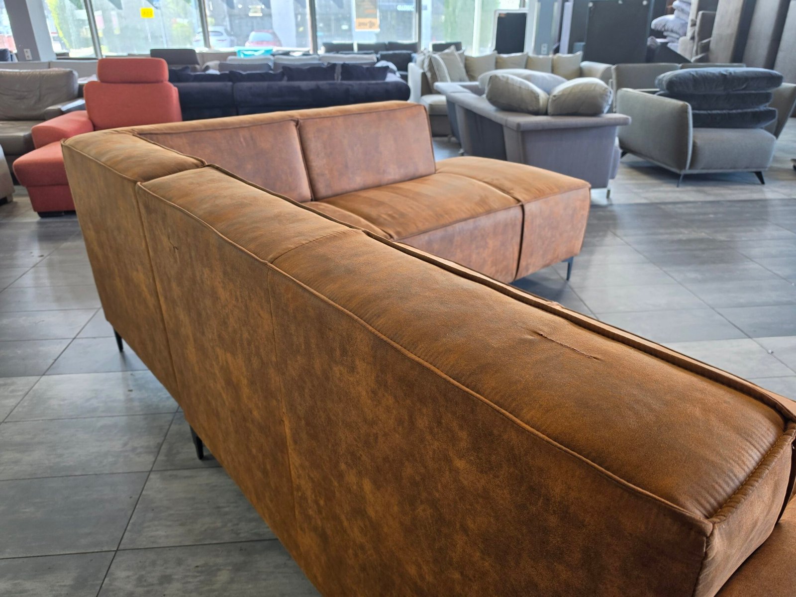 ✅️️️️️️️️ GEREINIGD cognac suede hoekbank 270x225 | BEZORGEN - Afbeelding 9