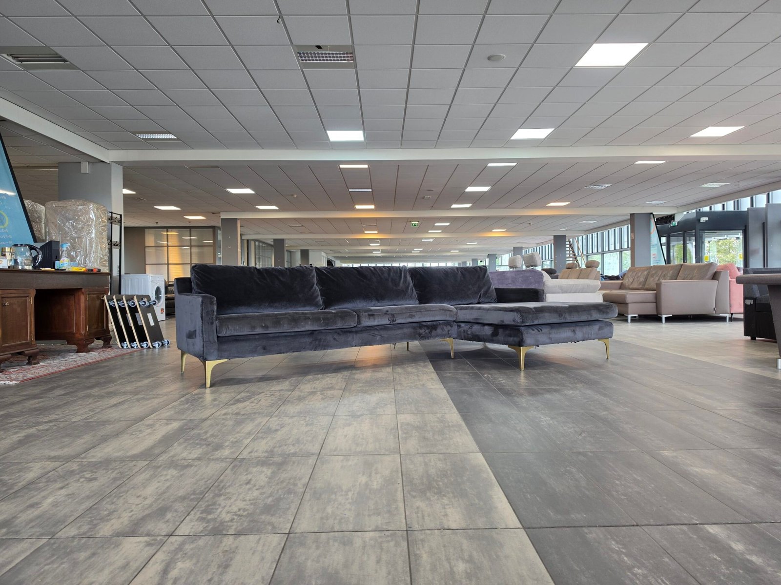 ✅️️️️ GEREINIGD antraciet velvet hoekbank 300x160 | BEZORGEN