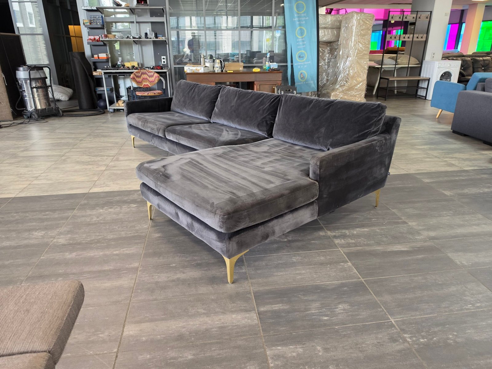 ✅️️️️ GEREINIGD antraciet velvet hoekbank 300x160 | BEZORGEN - Afbeelding 4