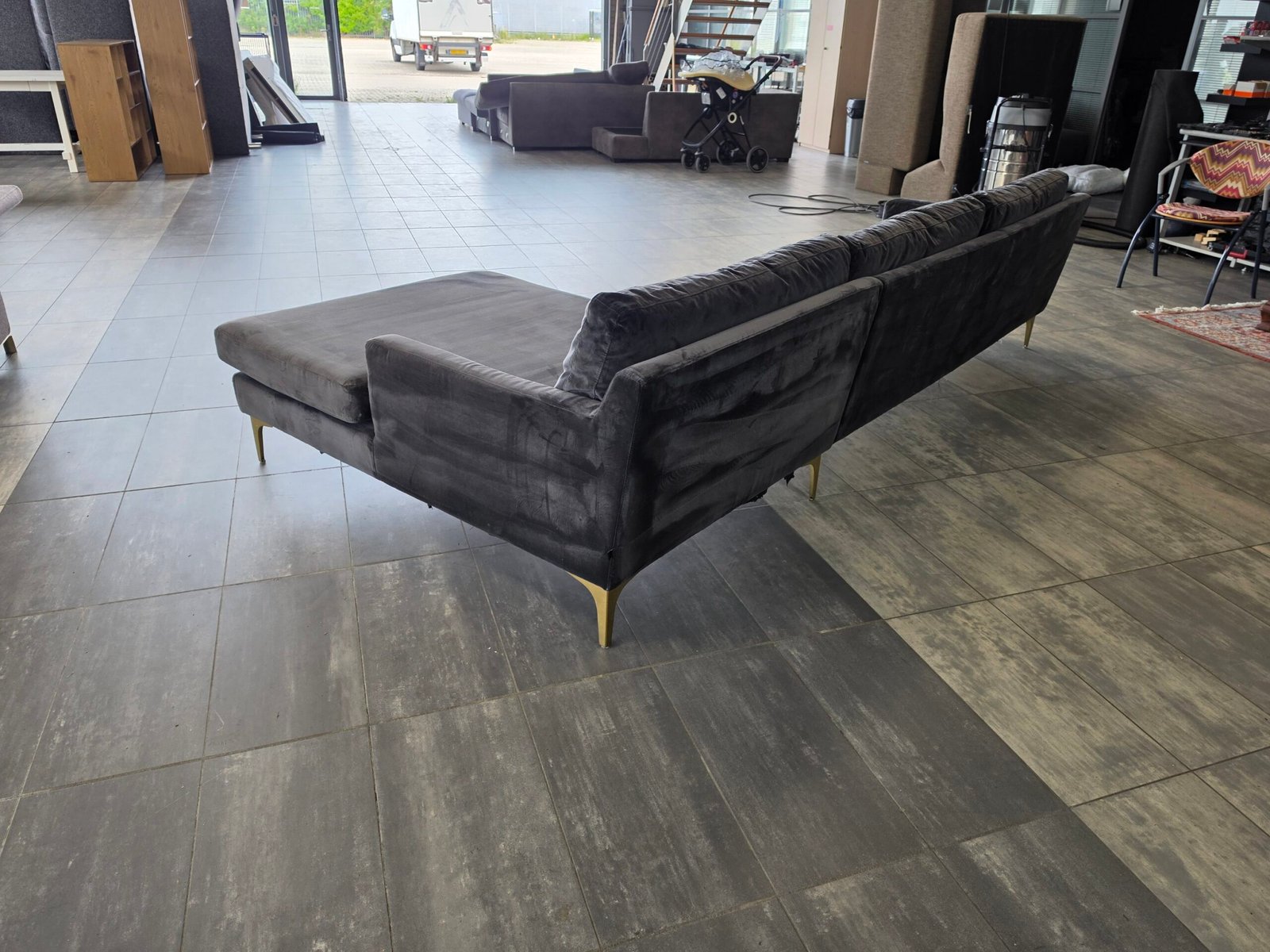 ✅️️️️ GEREINIGD antraciet velvet hoekbank 300x160 | BEZORGEN - Afbeelding 5