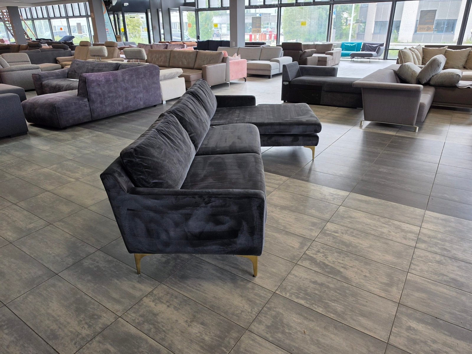 ✅️️️️ GEREINIGD antraciet velvet hoekbank 300x160 | BEZORGEN - Afbeelding 7